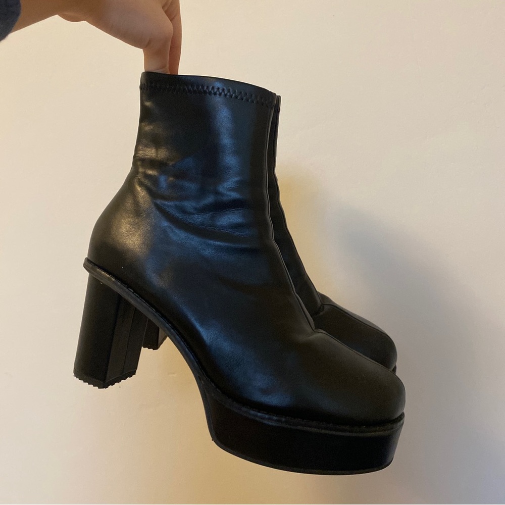 Chunky synthetic leather platform heeled boots